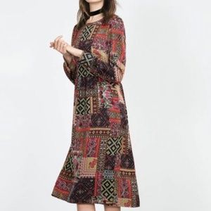 Zara patchwork midi  dress chiffon.
